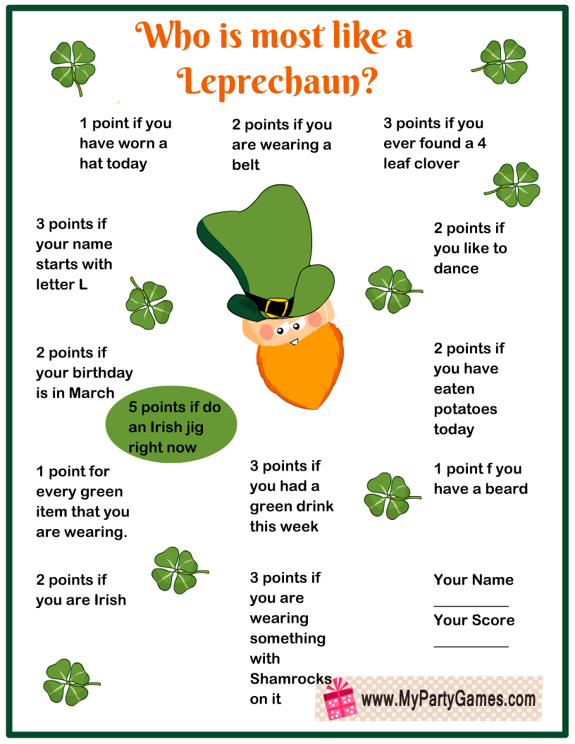 Who is Most like a Leprechaun? Saint Patrick's Day Game
