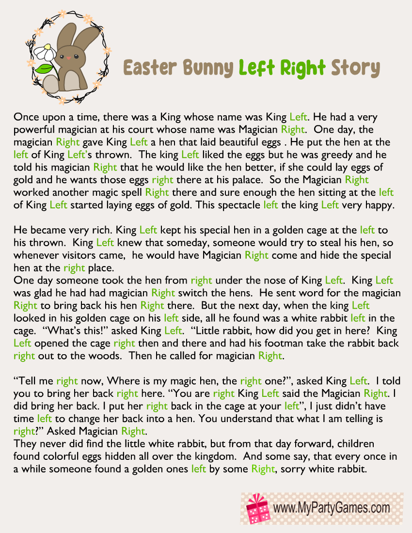 Easter Bunny Story Left Right Game Printable