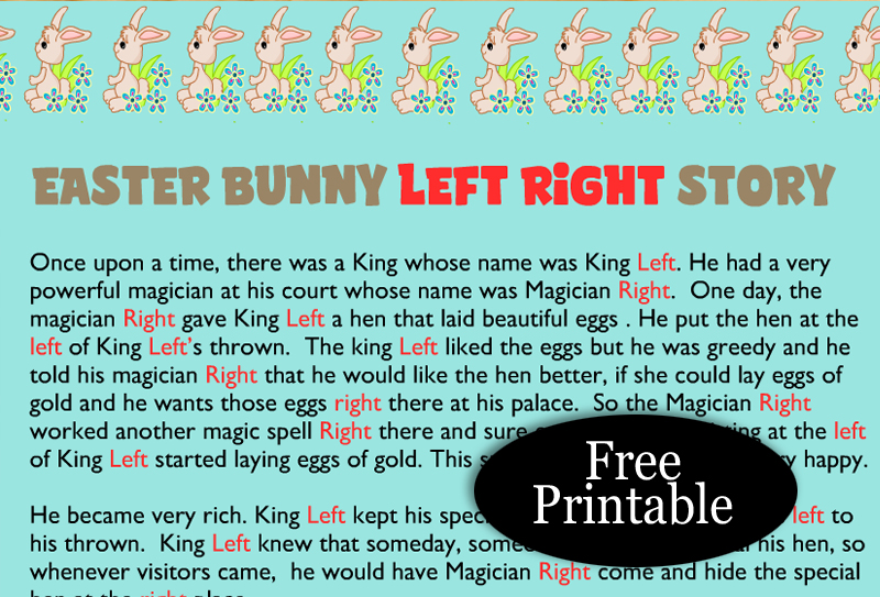 Free Printable Easter Bunny Story Left Right Game