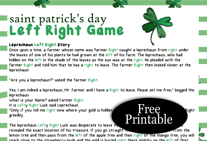 Free Printable Saint Patrick's Day Left Right Story Game