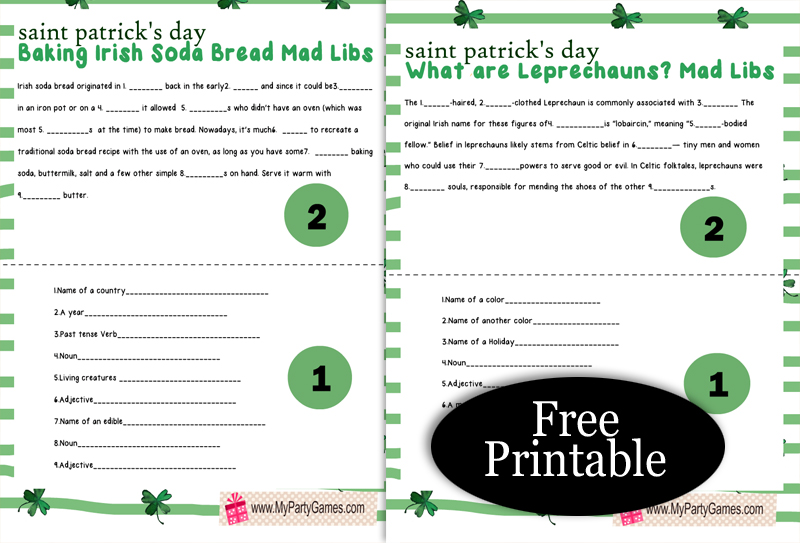 Hilarious Free Printable Saint Patrick's Day Mad Libs Games