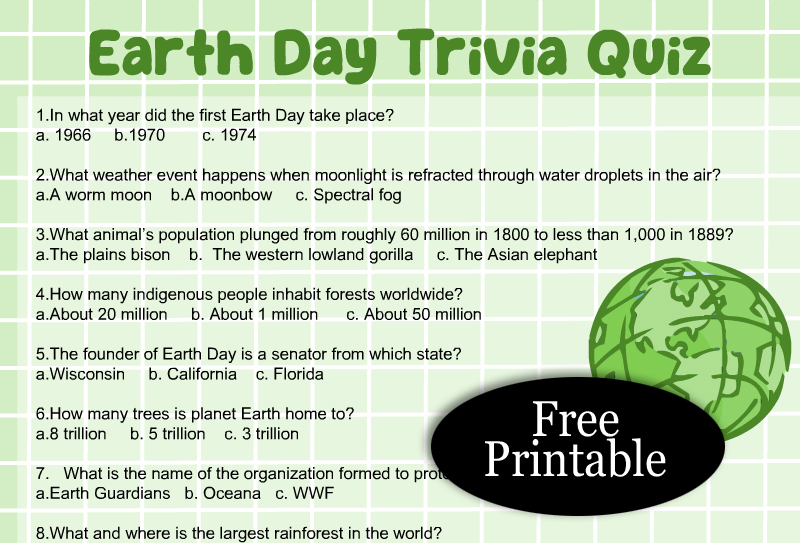 Free Printable Earth Day Trivia Quiz with Answer Key