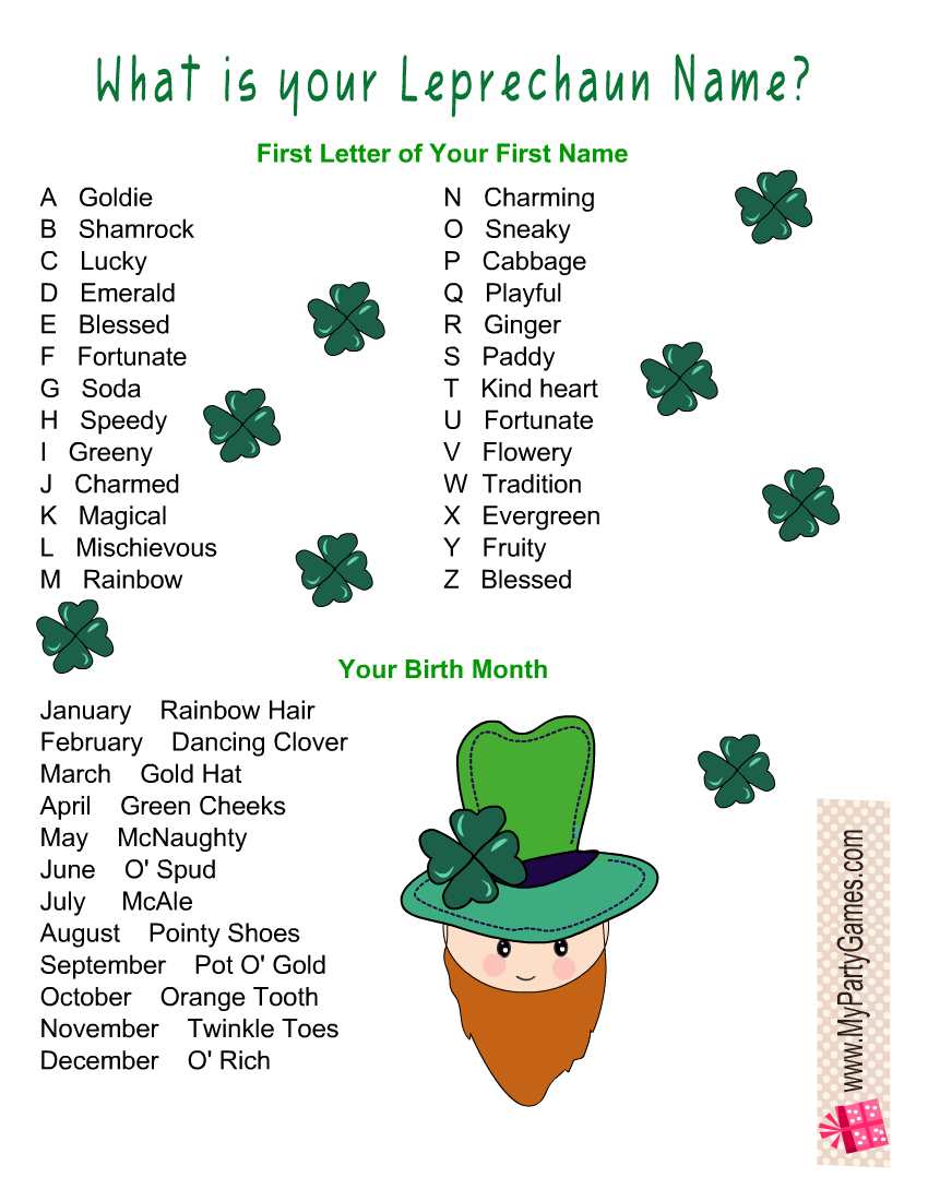 Free Printable What is Your Leprechaun Name? Game 