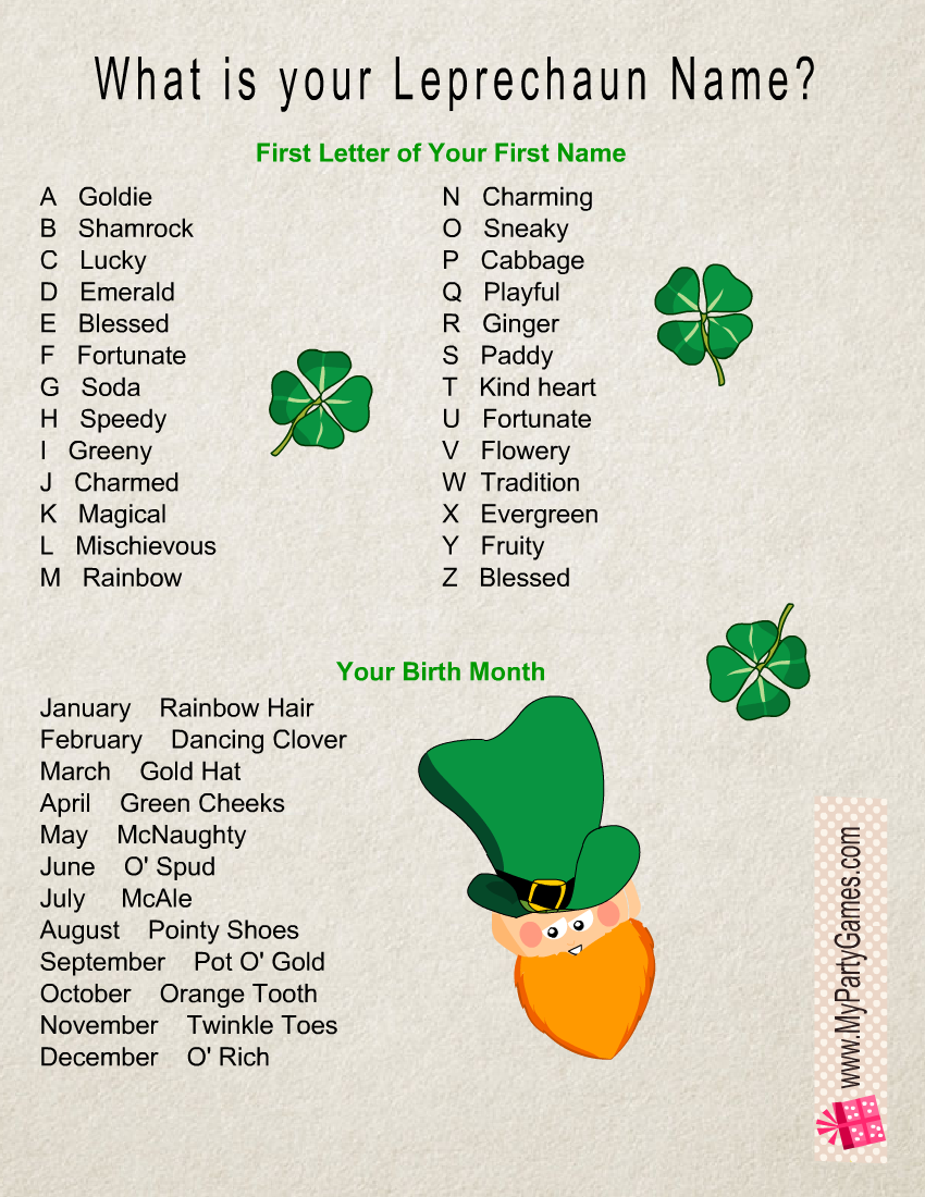 What is Your Leprechaun Name? Saint Patrick's Day Game