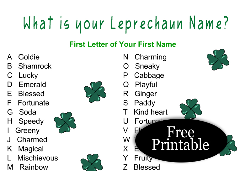 Free Printable What is Your Leprechaun Name? Game