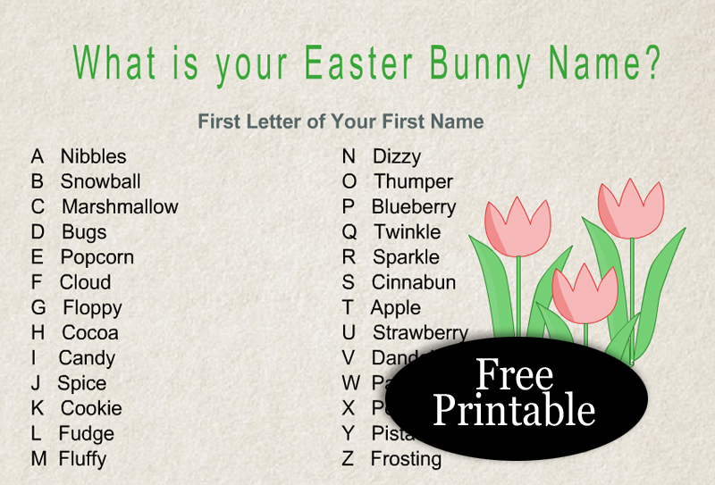 Free Printable What is Your Easter Bunny Name? Game