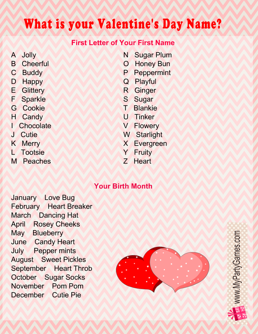 What is your Valentine's Day Name? Game Printable