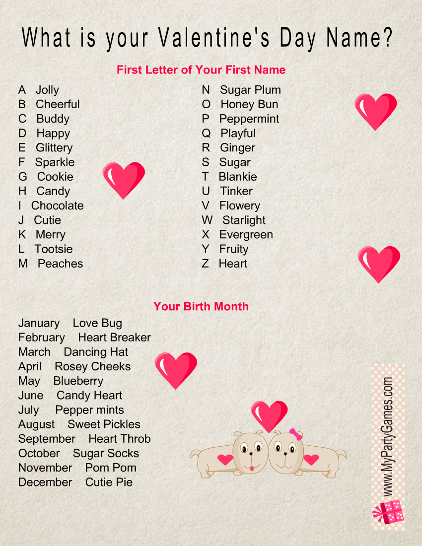 Free Printable What is your Valentine's Day Name? Game