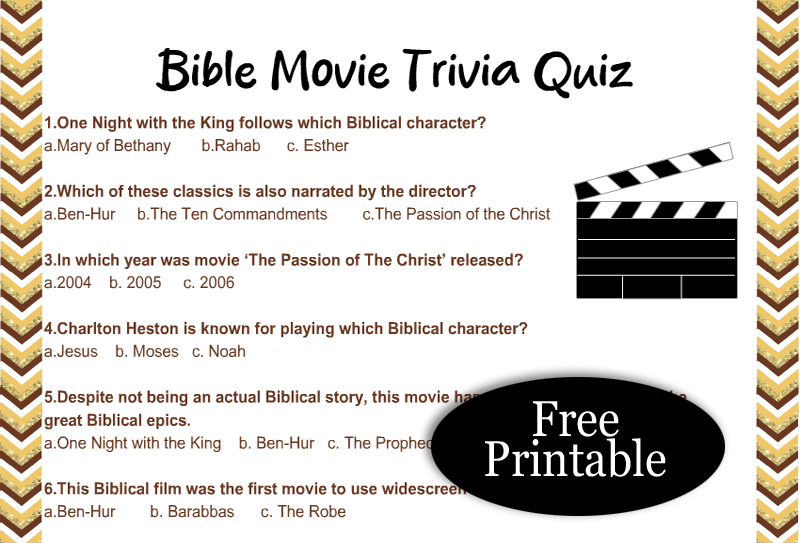 Free Printable Bible Movie Trivia Quiz with Answer Key