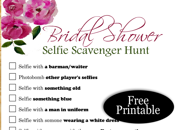 Free Printable Bridal Shower Selfie Scavenger Hunt