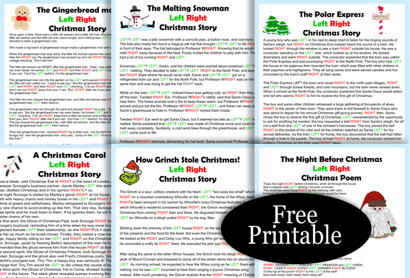 5 Free Printable Christmas Left Right Game Stories