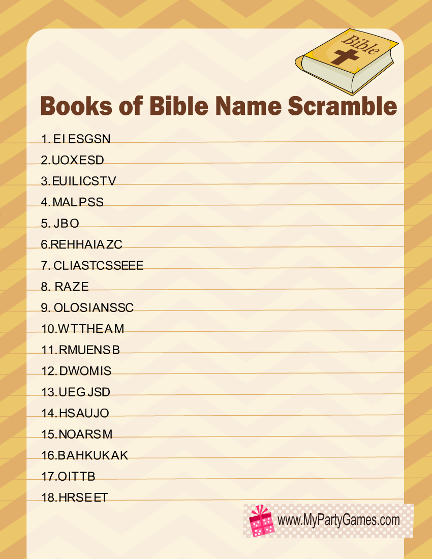 Free Printable Books of Bible Name Scramble Puzzle