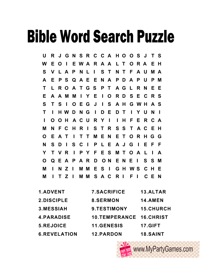 Free Printable Bible Word Search Puzzles with Answer Key