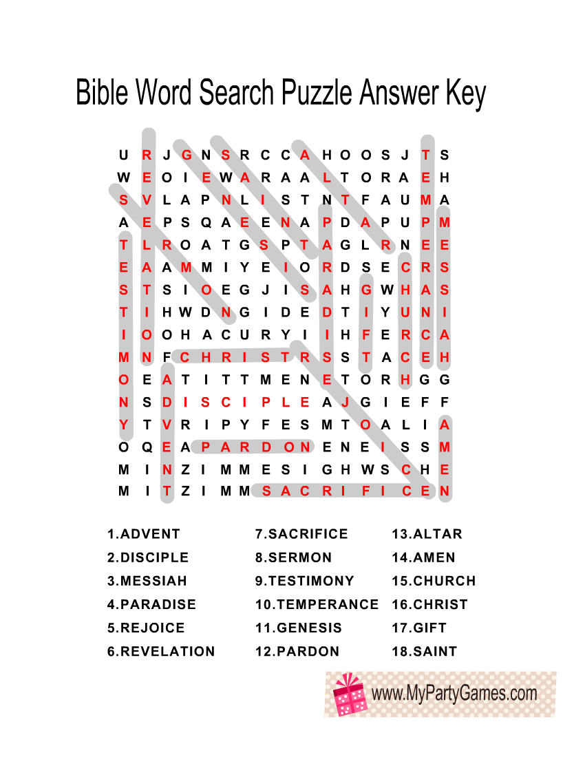 Free Printable Bible Word Search Puzzles with Answer Key