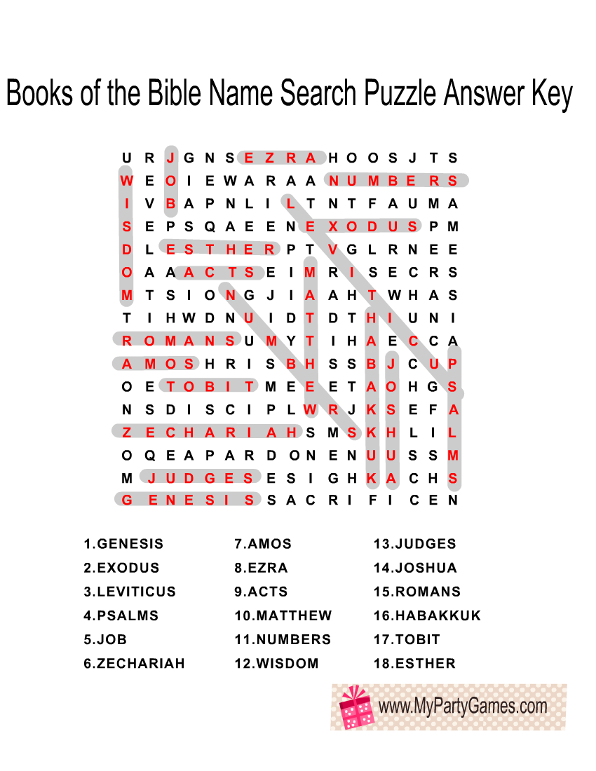 Books of Bible Name Search Puzzle Answer Key
