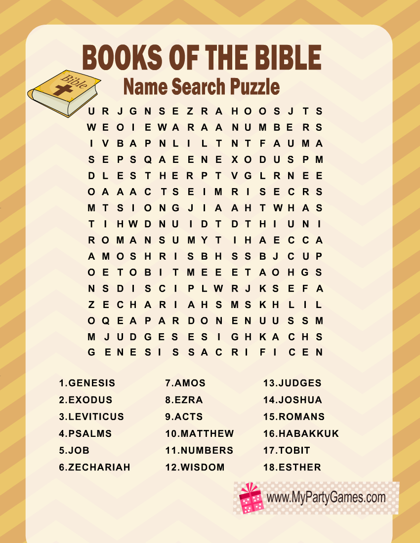 Free Printable Books of Bible Name Search Puzzle