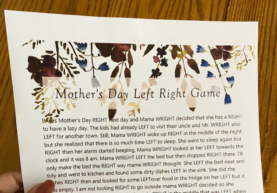 Mother's Day Left Right Story Game
