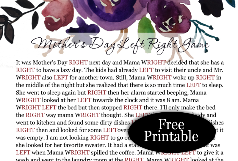 Free Printable Mother's Day Left Right Story Game
