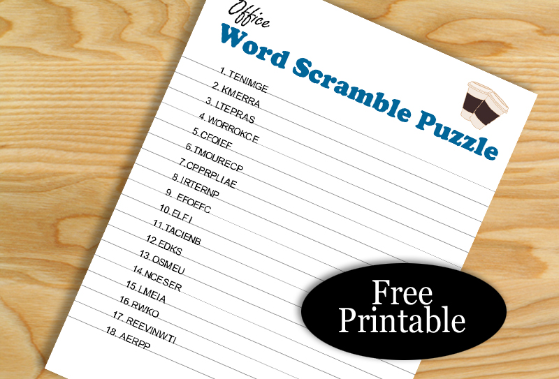 Free Printable Office Word Scramble Puzzle with Key