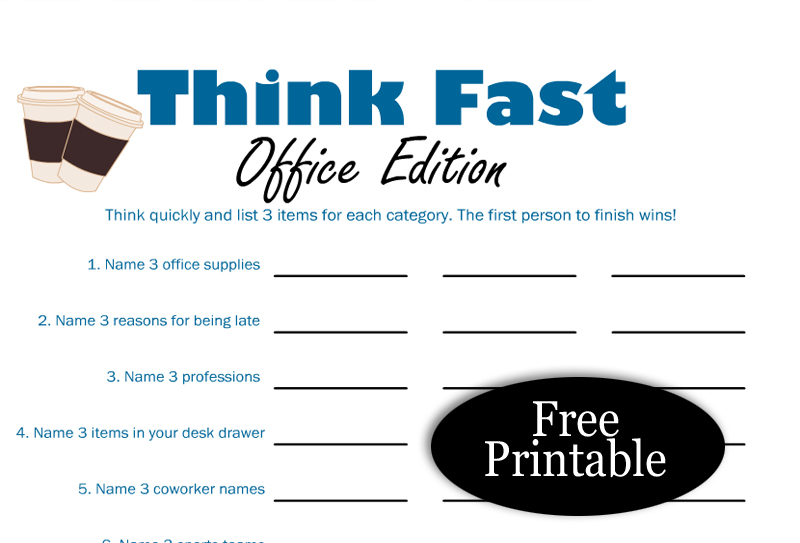 Think Fast, Free Printable Office Party Game