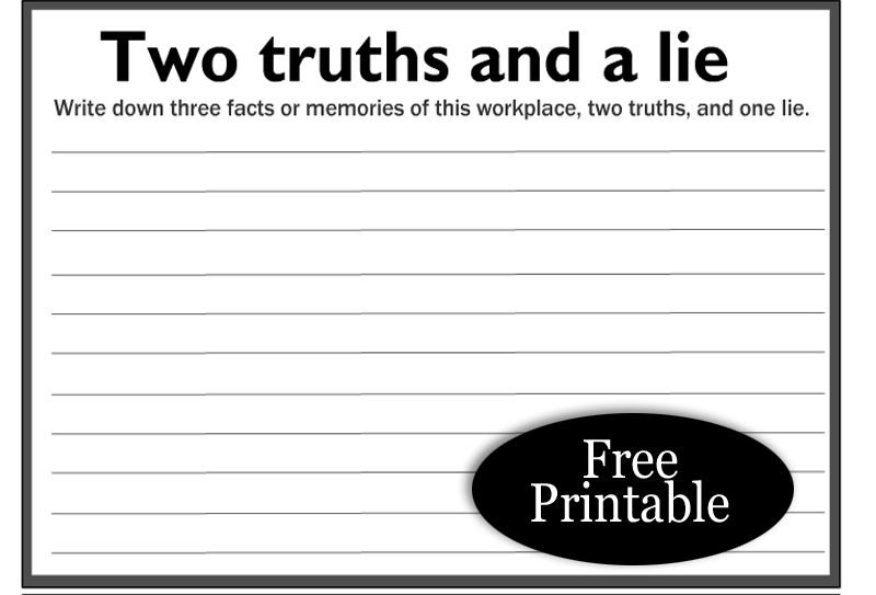 Free Printable Two Truths and a Lie, Office Party Game