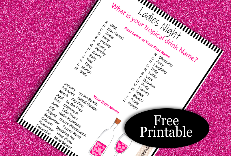 Free Printable What is Your Tropical Drink Name? Game