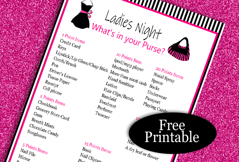 Free Printable What's in your Purse? Ladies Night Game