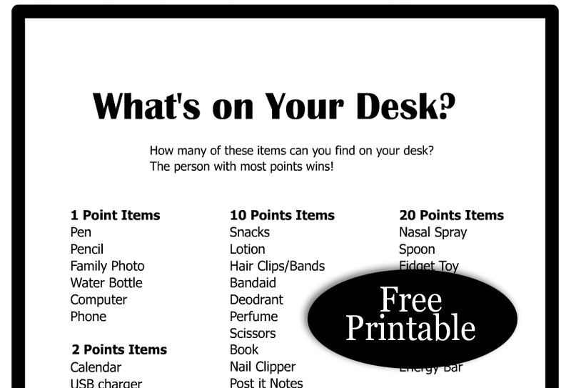What's on Your Desk? Free Printable Office/Workplace Game