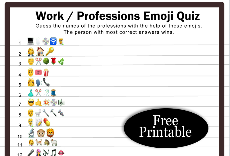 Free Printable Work/Professions Emoji Quiz with Answers