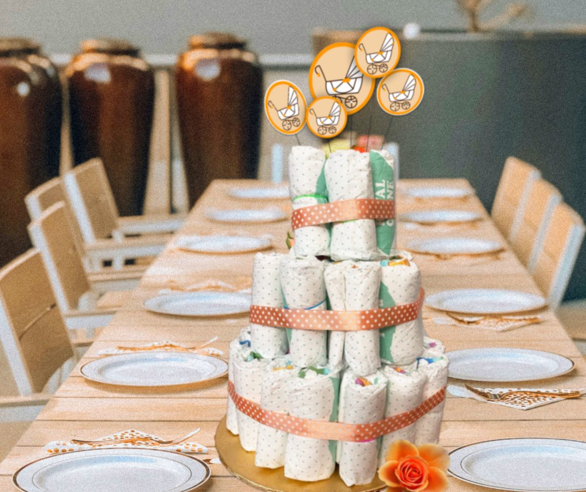 Diaper cake decorated with printable toppers