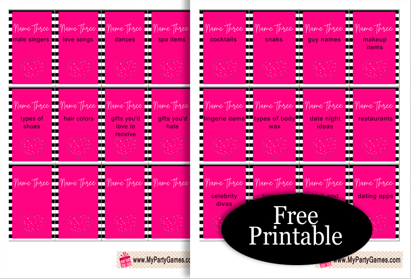 Free Printable 5-Second Ladies' Night Game