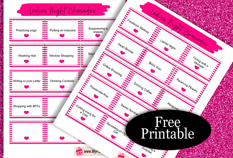 Ladies' Night Charades, Free Printable Cards