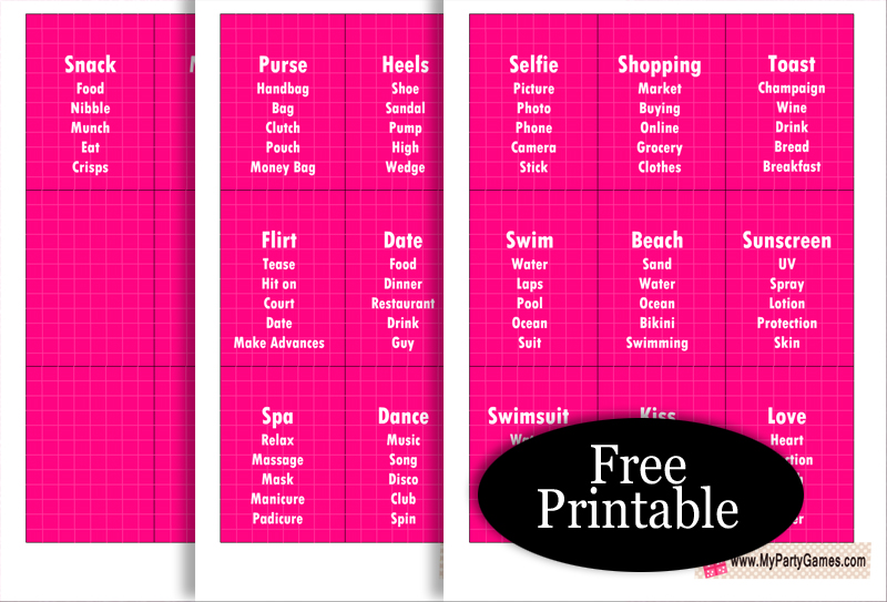 Free Printable Ladies' Night Taboo Game Cards