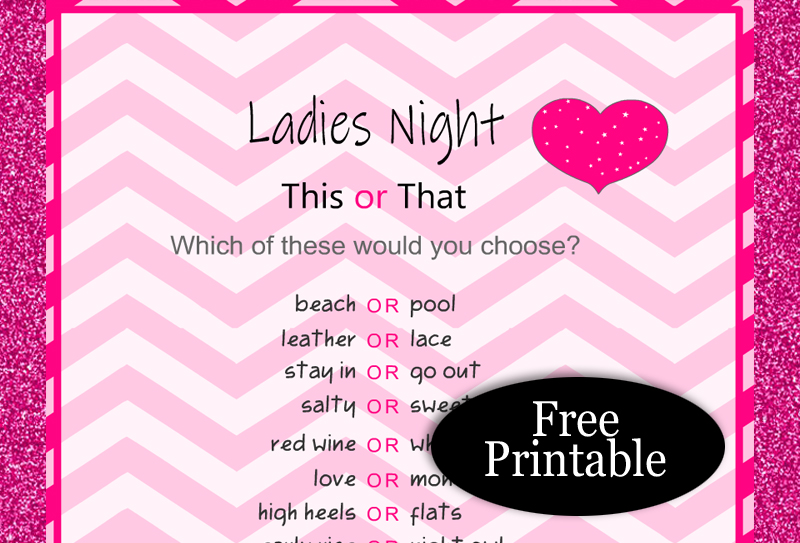 Free Printable This or That, Ladies' Night Game