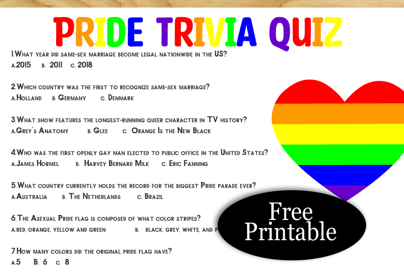 Free Printable Pride Trivia Quiz with Answer Key