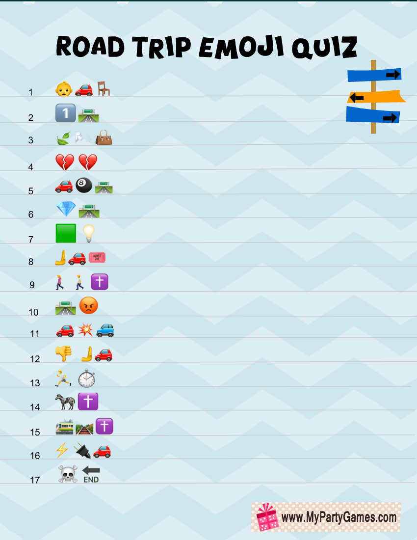 Road Trip Emoji Quiz ٖFree Printable