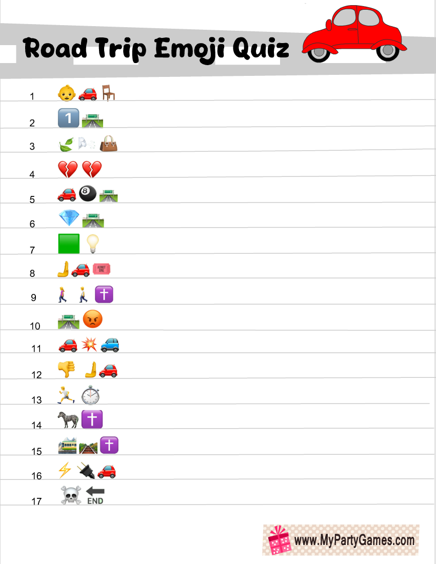 Free Printable Road Trip Emoji Quiz