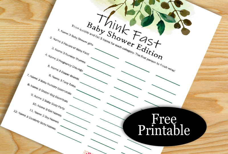 Free Printable Think Fast Baby Shower Game
