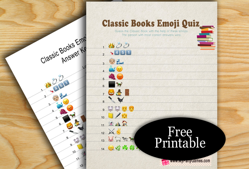 Free Printable Classic Books Emoji Quiz with Answer Key
