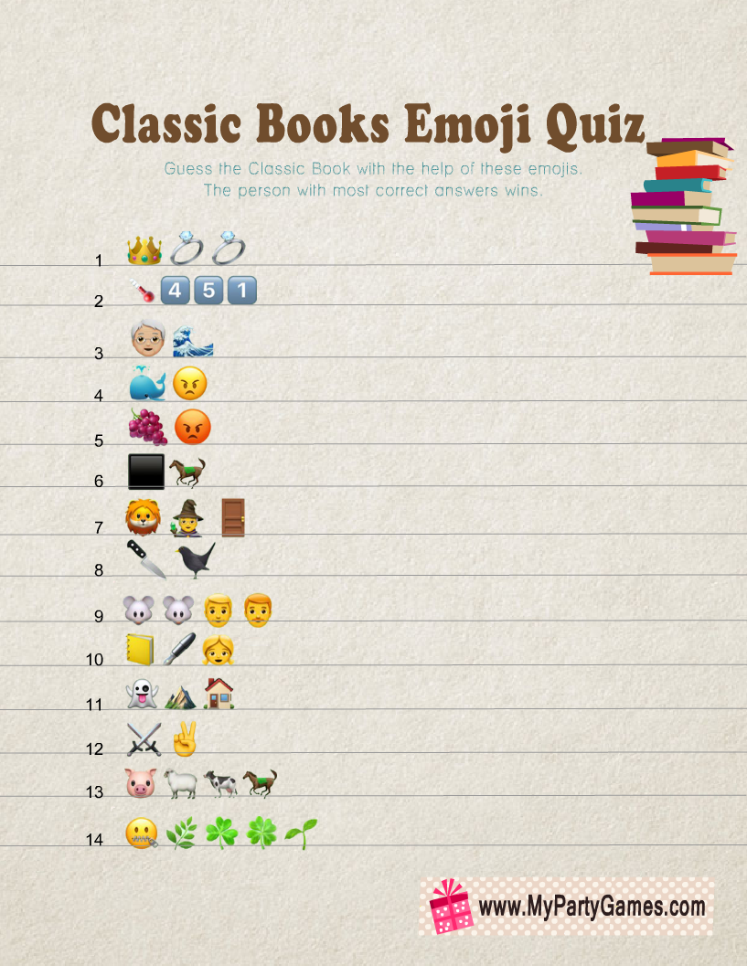 Free Printable Classic Books Emoji Quiz