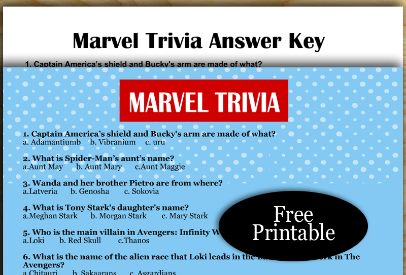 Free Printable Marvel Trivia Quiz with Answer Key