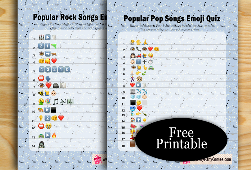 Free Printable Popular Pop and Rock Songs Emoji Quizzes