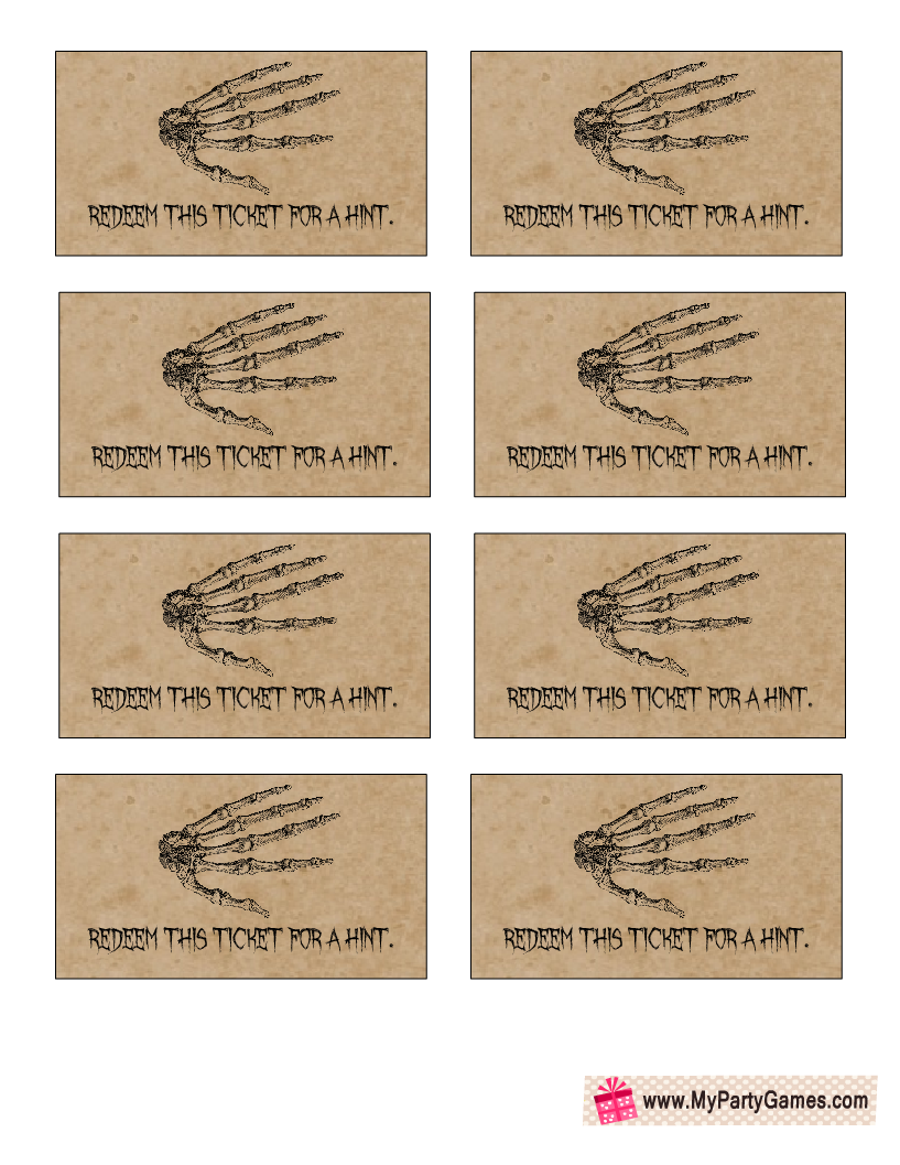 Free Printable Halloween Escape Room Tip Tickets