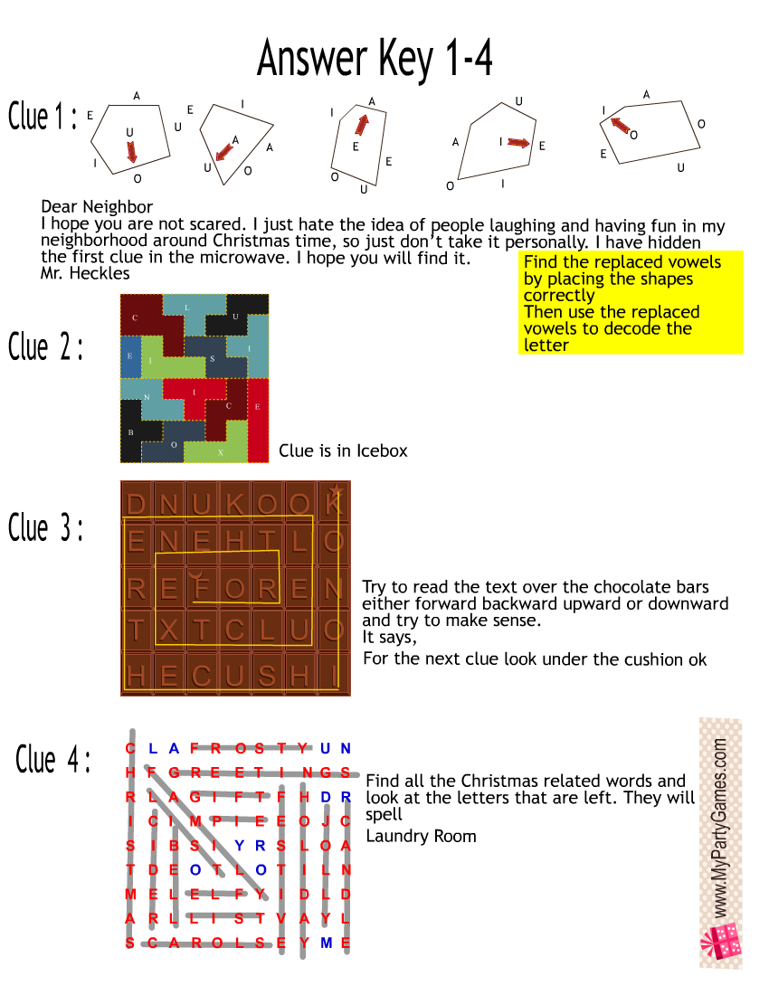 Free Printable Christmas Escape Room Answer Keys 1