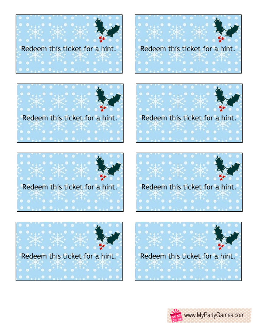 Free Printable Hint Tickets for Christmas Escape Room