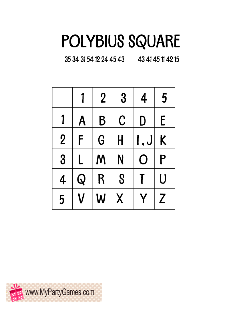 Free Printable Polybius Cipher for Escape Room