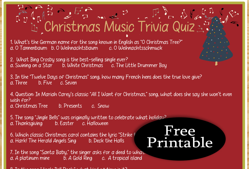 Free Printable Christmas Music Trivia Quiz