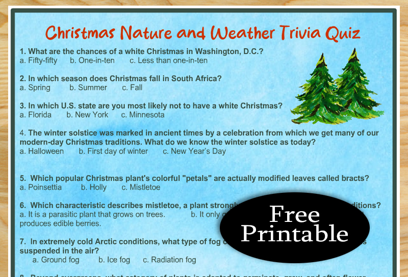 Free Printable Christmas Nature and Weather Trivia Quiz