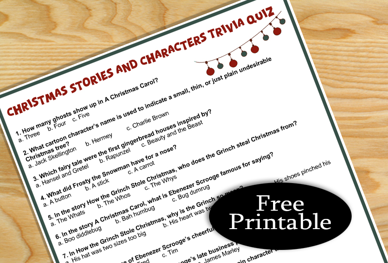 Free Printable Christmas Stories and Characters Trivia Quiz