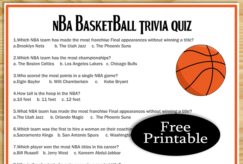 Free Printable NBA Basketball Trivia Quiz with Answer Key